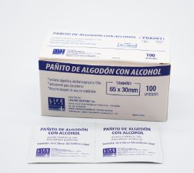 PAÑITO DE ALGODON CON ALCOHOL 65X30mm CAJA X100 LIFE CARE
