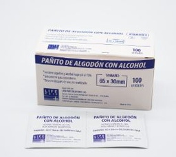 [17708481795865] PAÑITO DE ALGODON CON ALCOHOL 65X30mm CAJA X100 LIFE CARE