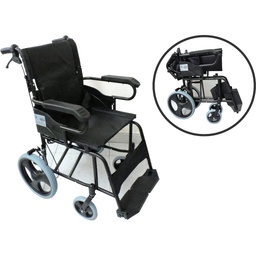 [PH-8005] SILLA DE RUEDAS DE TRANSPORTE NEGRA CON ESPALDAR PLEGABLE APOYA BRAZOS